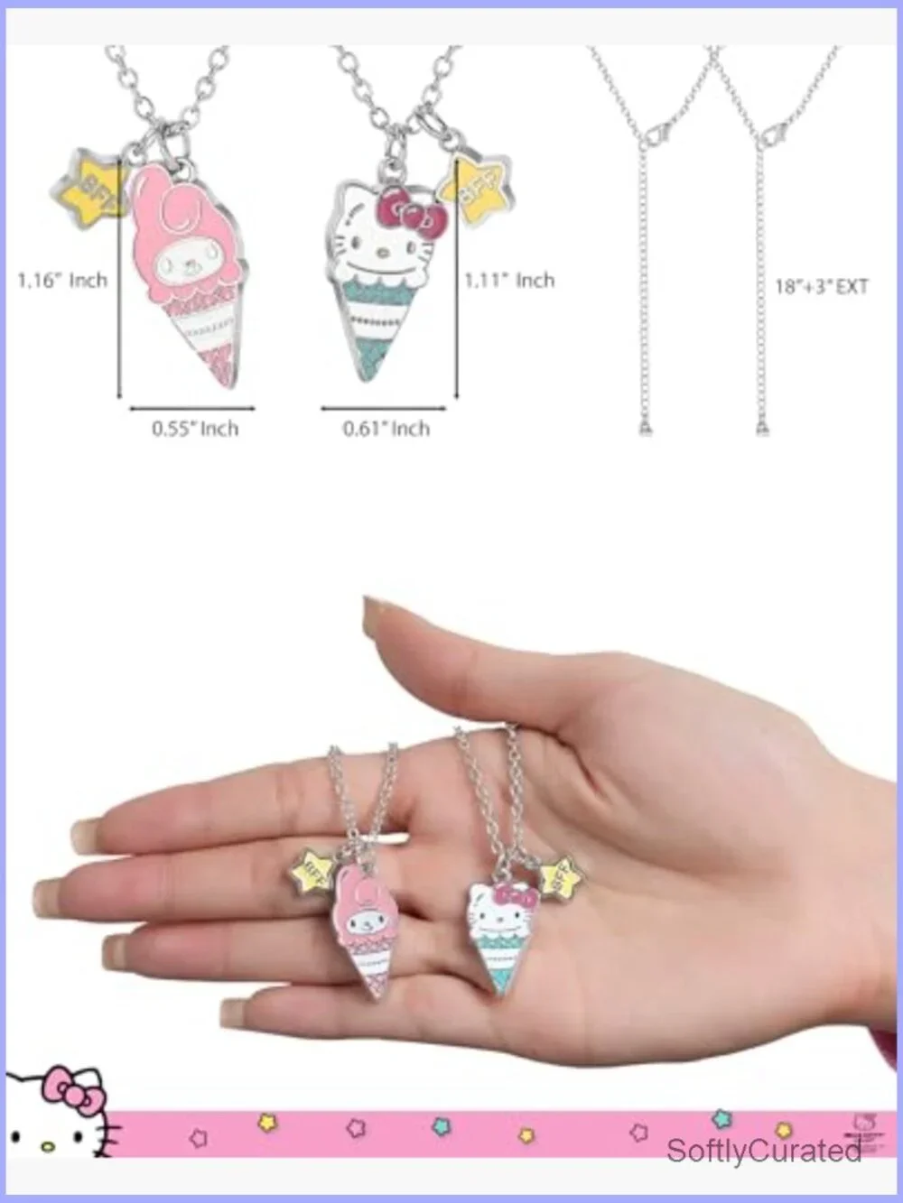 Best Friend Necklace Set for 2 Hello Kitty My Melody BFF Pendant Necklaces